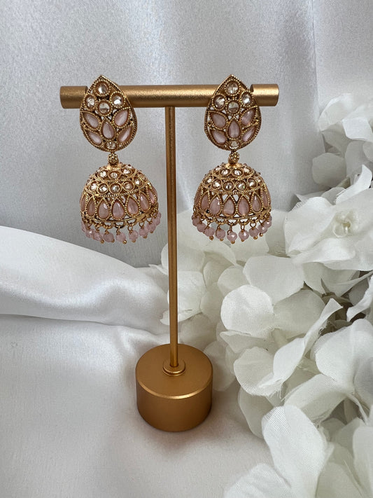 Light blush pink gold plated jhumka earrings E3024