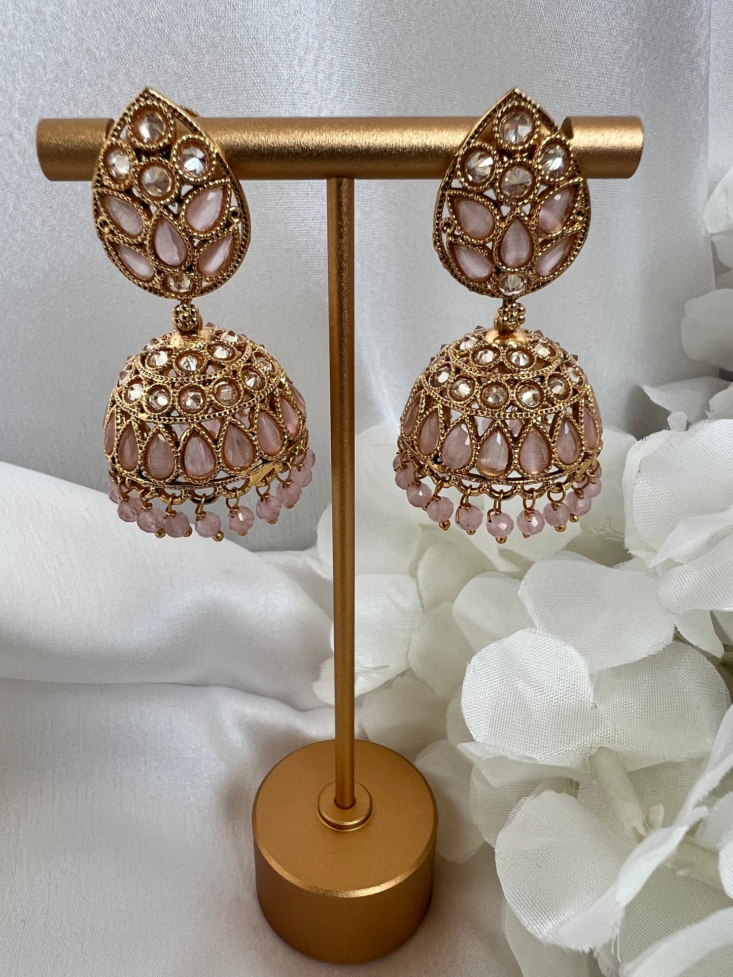 Light blush pink gold plated jhumka earrings E3024