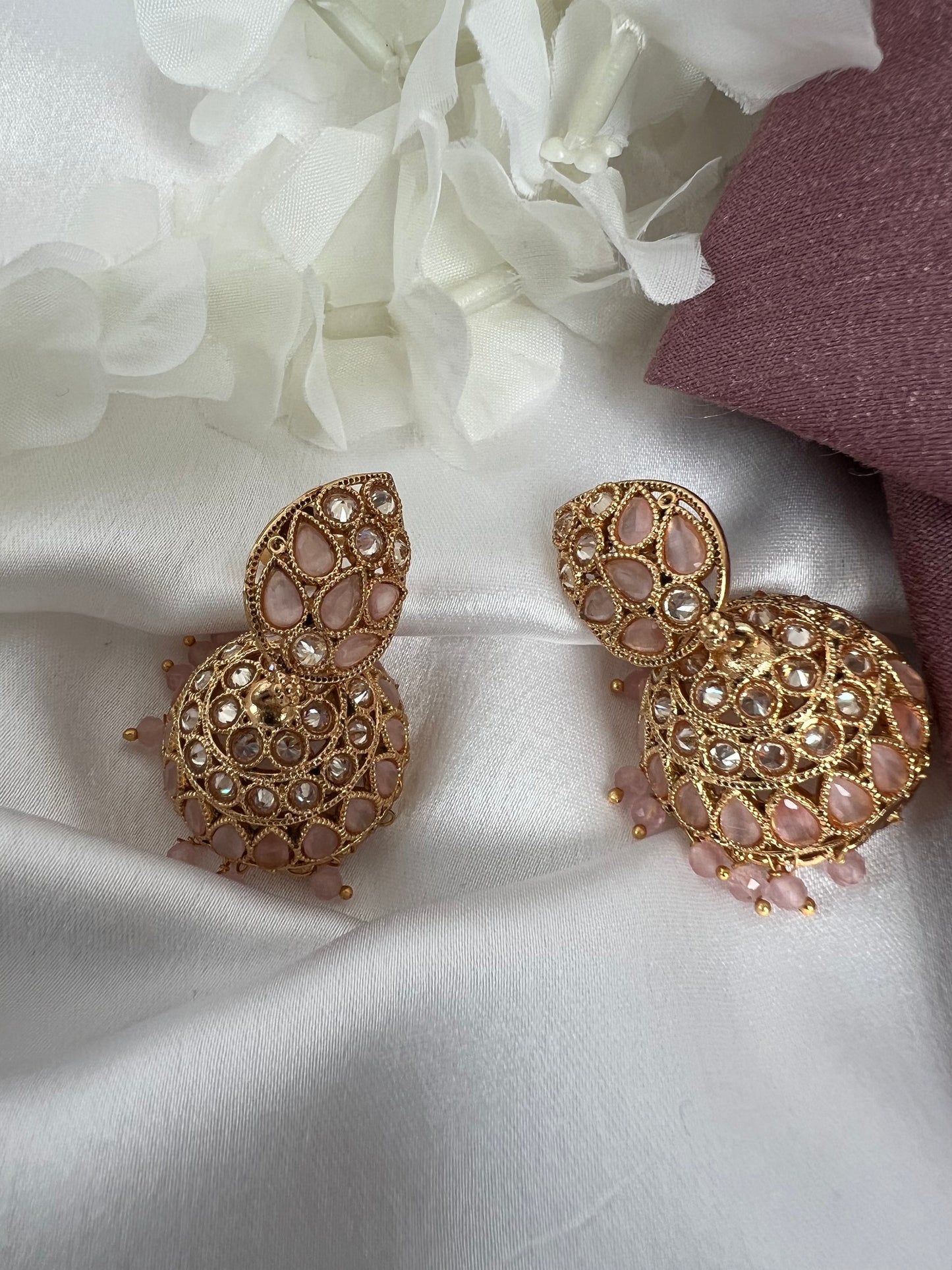 Light blush pink gold plated jhumka earrings E3024