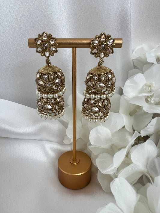 Mehndi plated pearl jhumka earring E3026