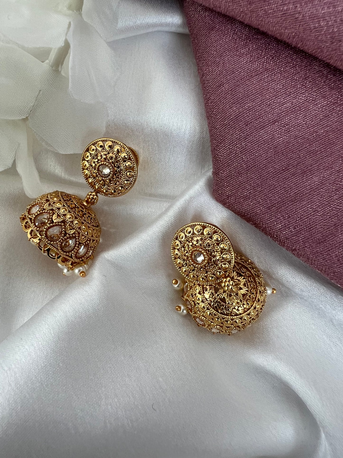 Gold plated pearl jhumka earrings E3027