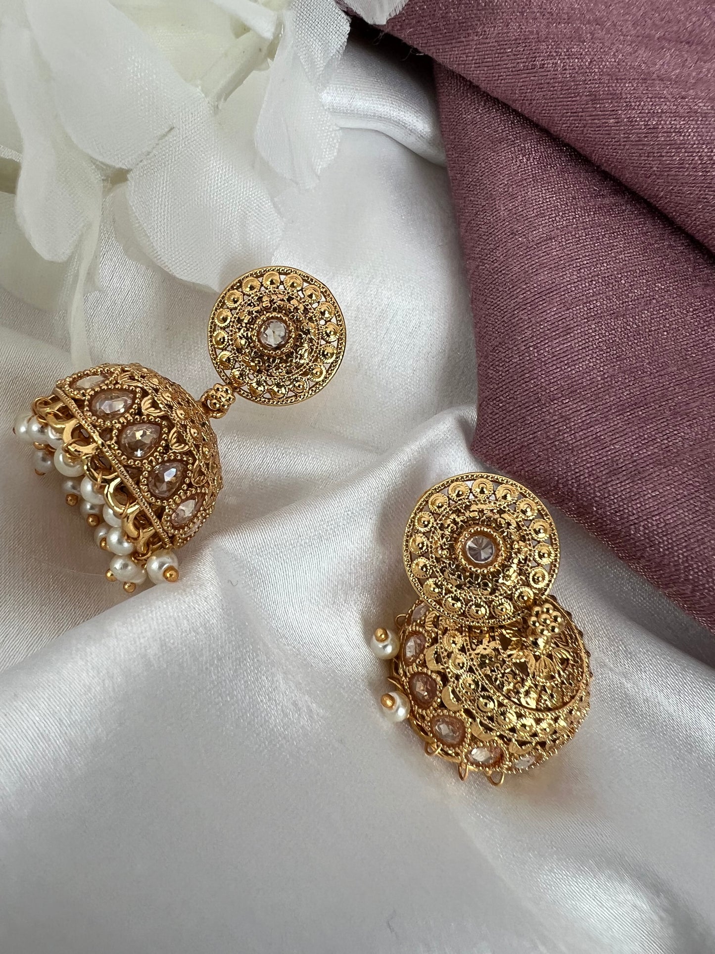 Gold plated pearl jhumka earrings E3027