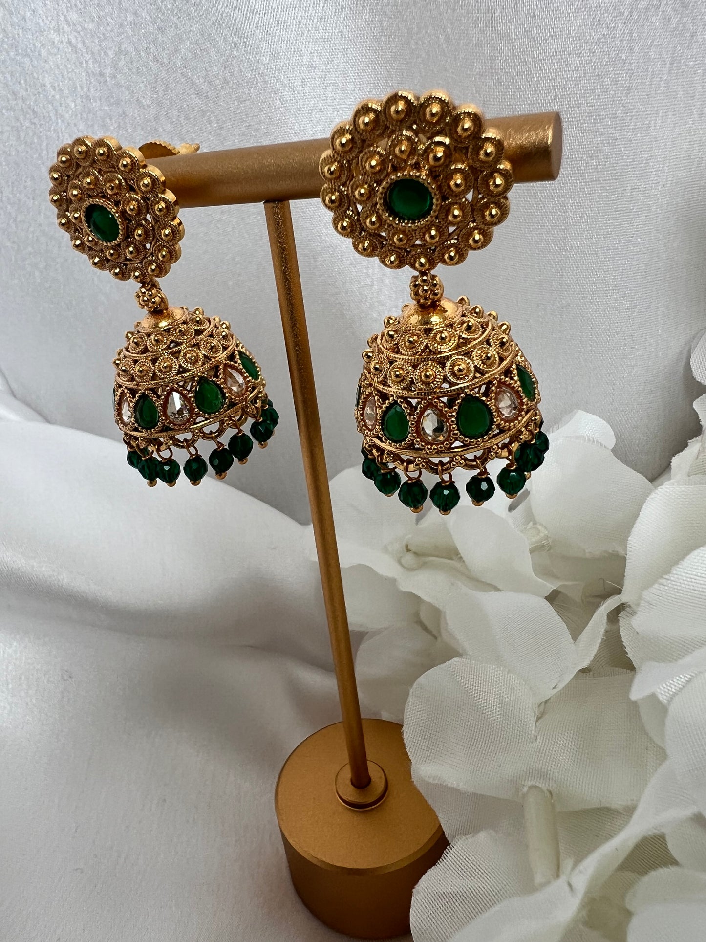 Green gold plated jhumka earrings E3028