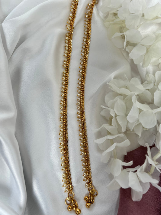 Gold plated white pearl anklets A3002