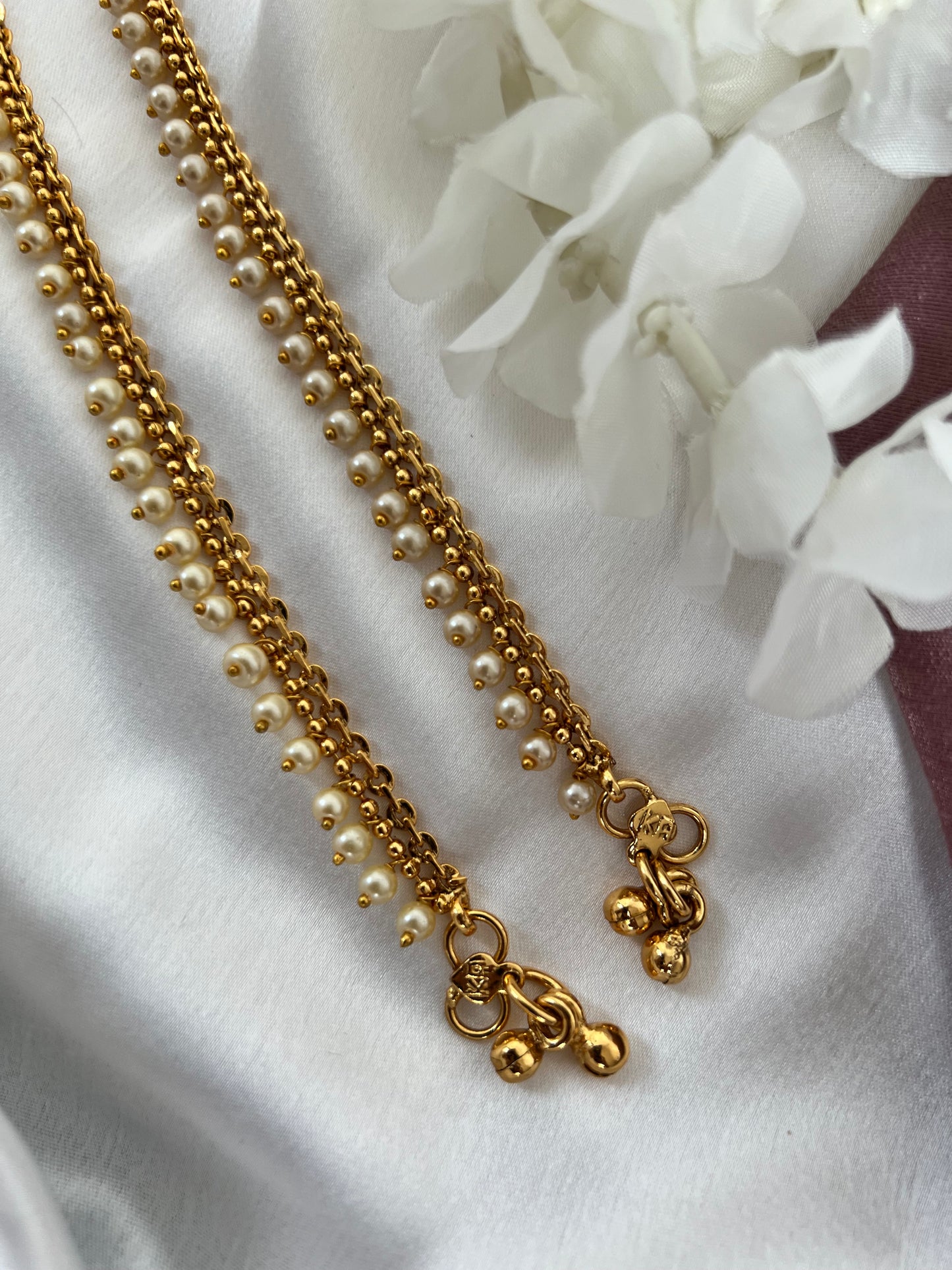 Gold plated white pearl anklets A3002