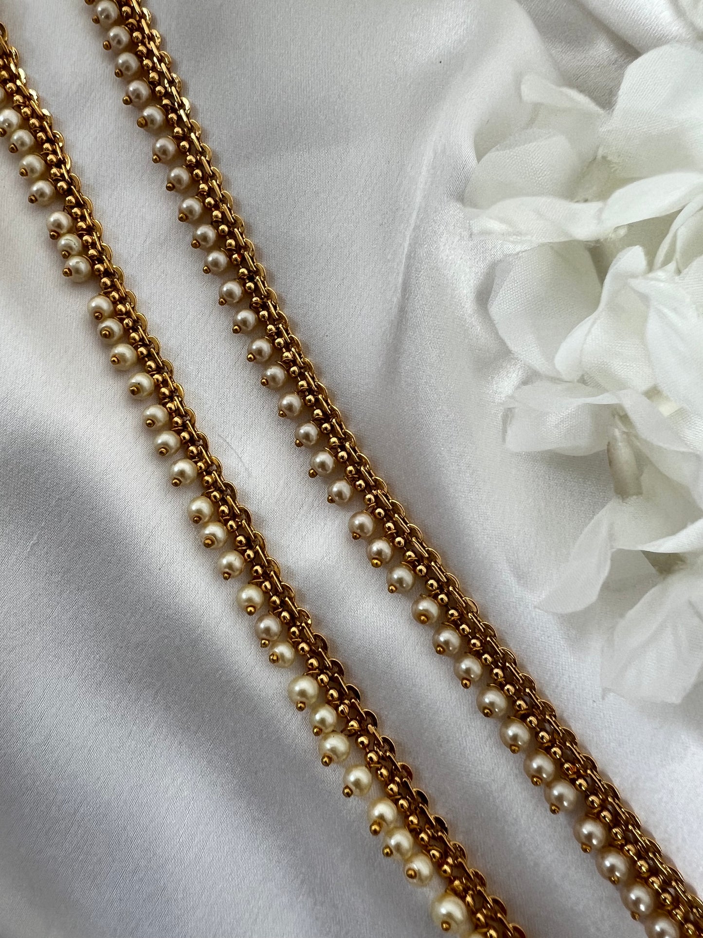 Gold plated white pearl anklets A3002