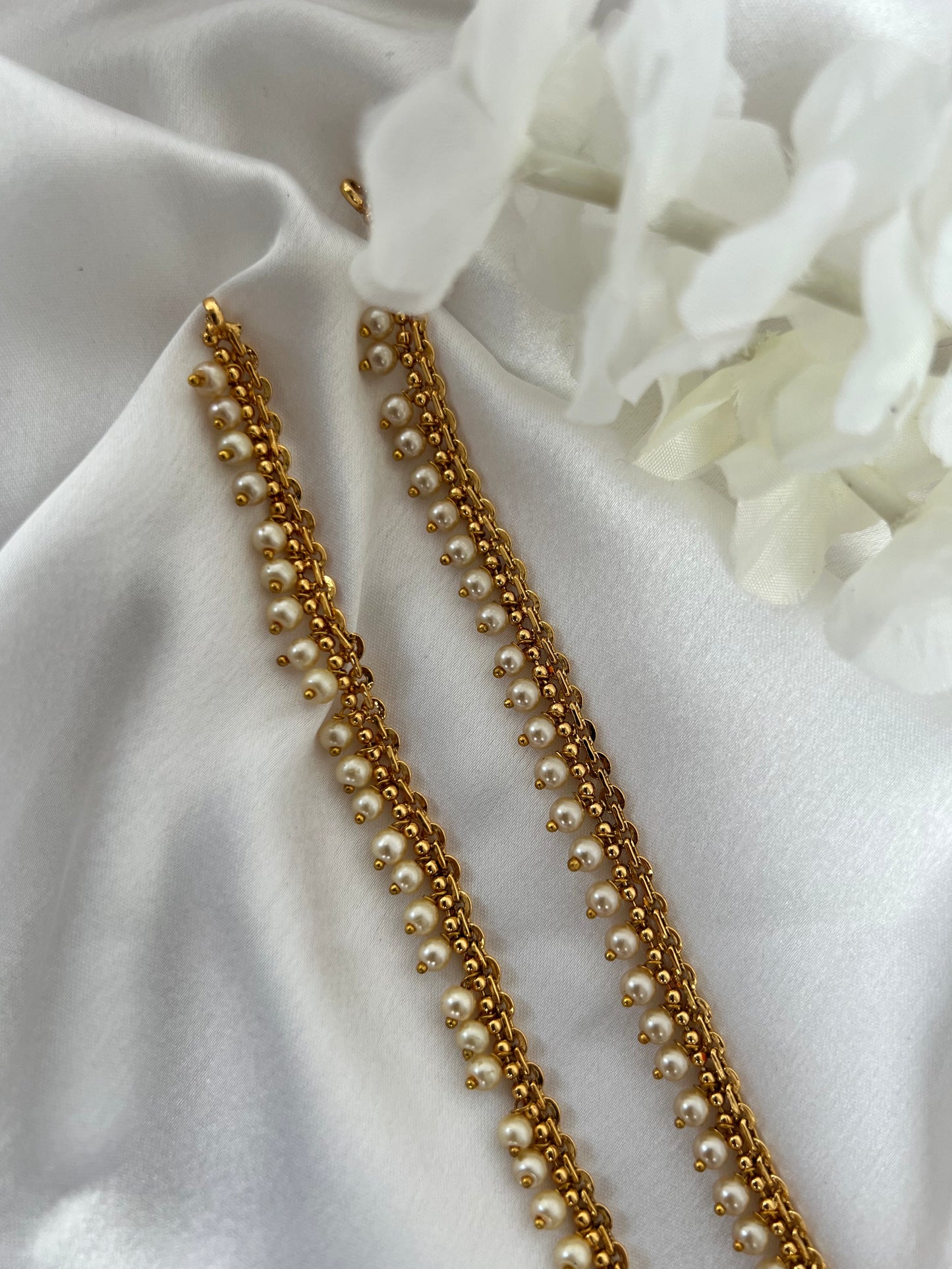 Gold plated white pearl anklets A3002