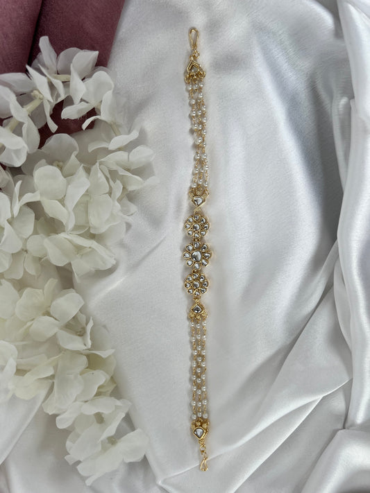 White golden pearl kundan style headband SH3007