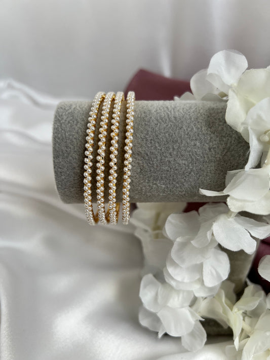 Antique Pearl Bangles With Gold Plating, set of four B3008