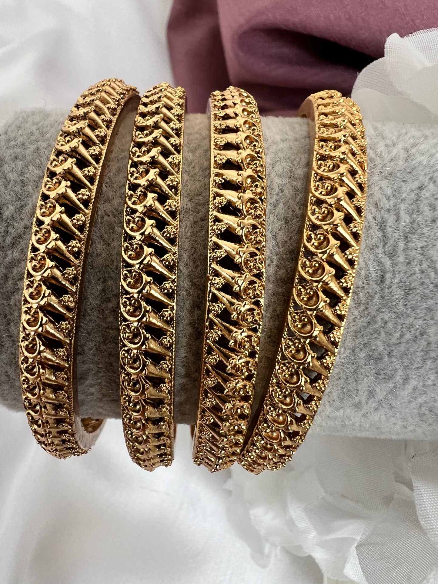 Antique Classic Bangles With Matte Gold Plating, set of four  B3005