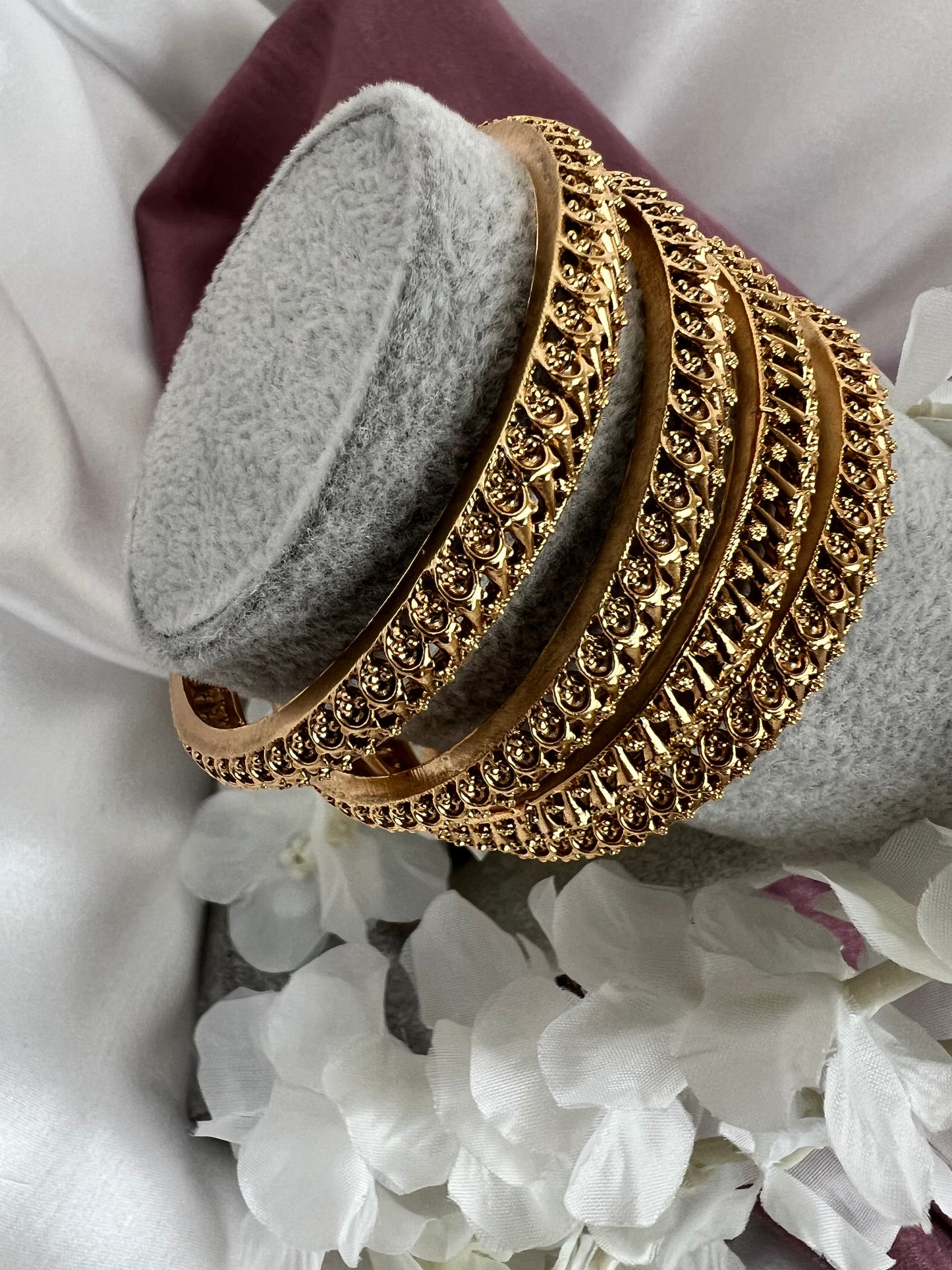 Antique Classic Bangles With Matte Gold Plating, set of four  B3005