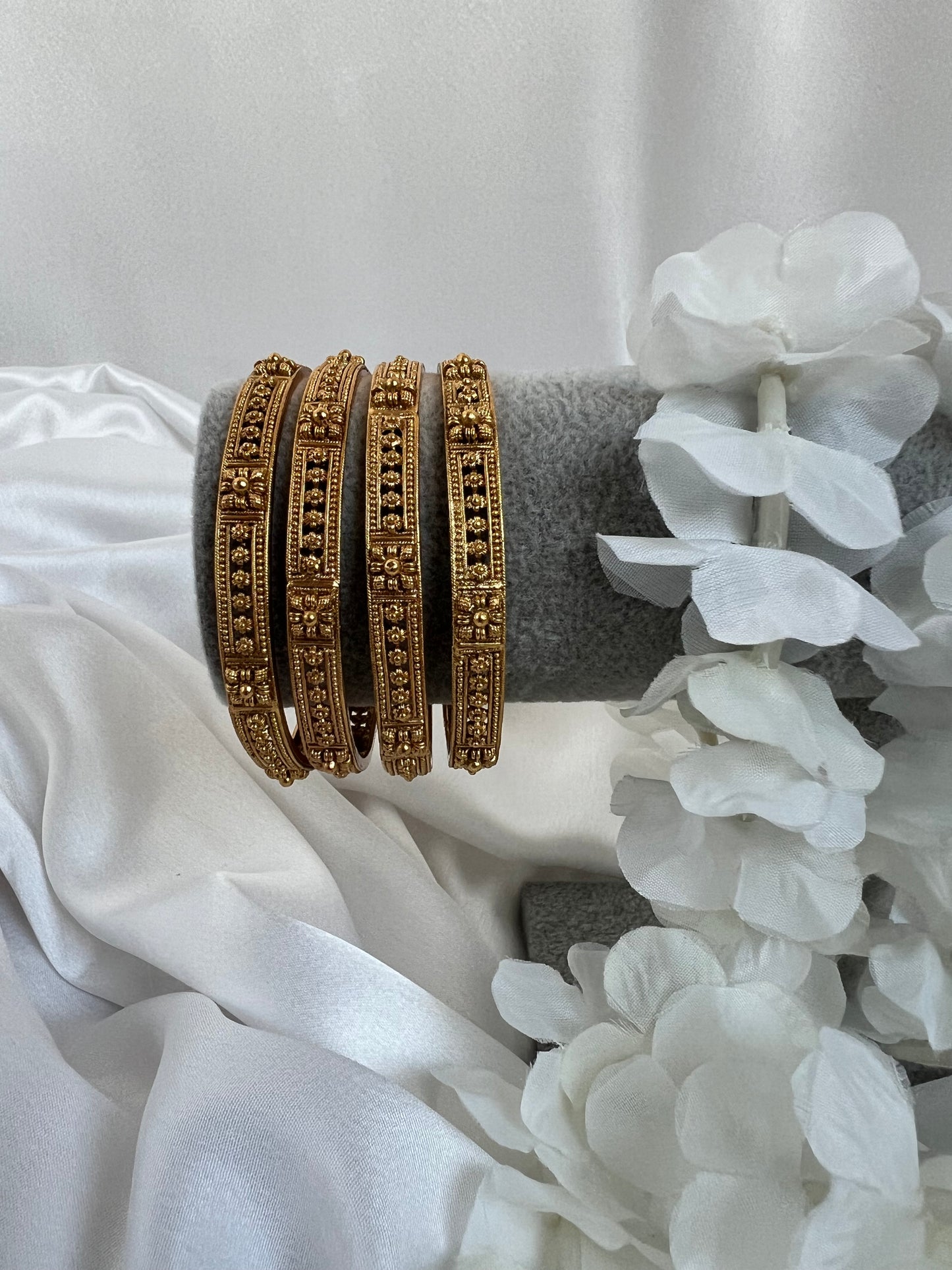 Antique Plain Matte Gold Bangles With Matte Gold Plating, set of four B3007