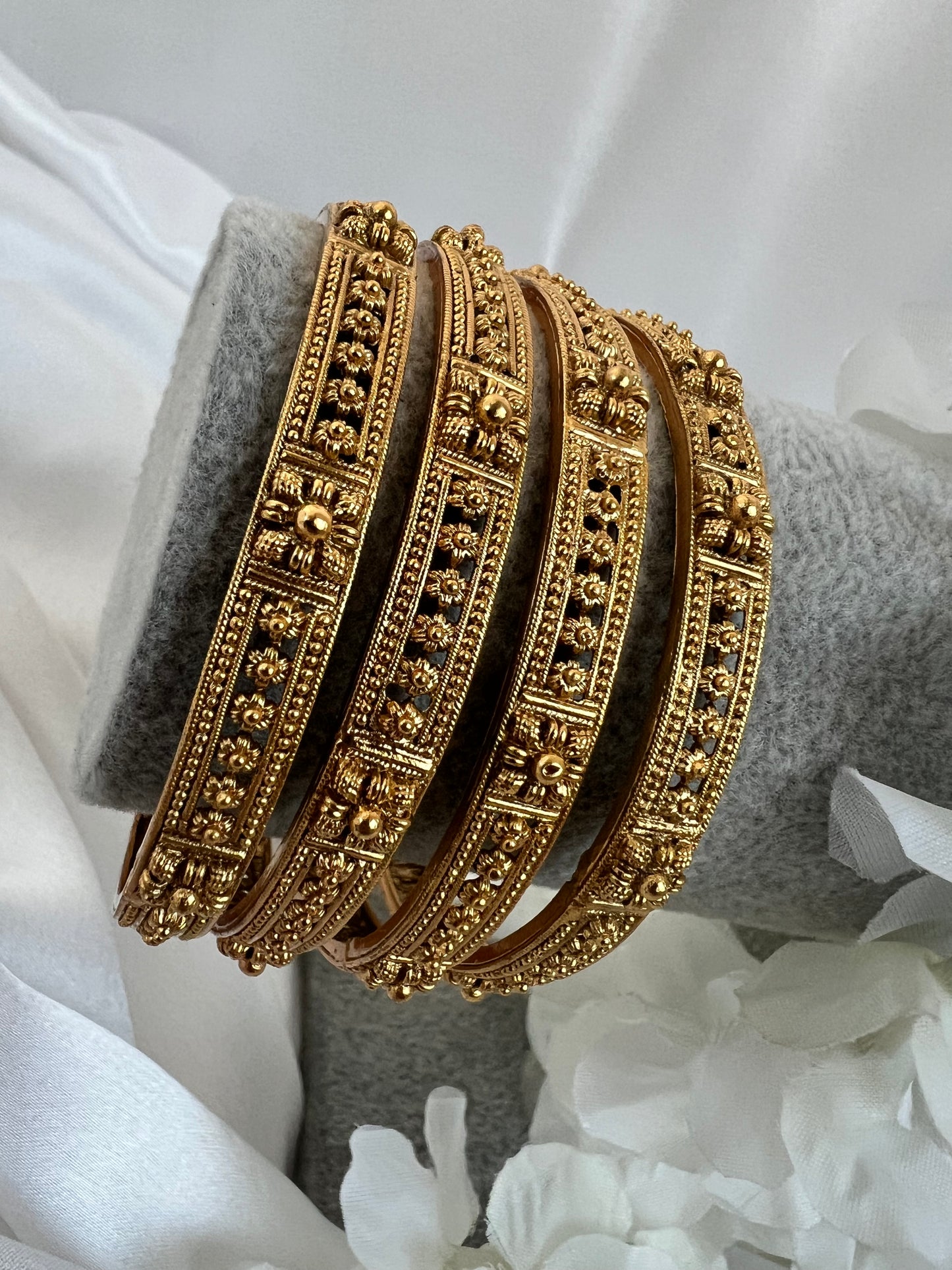 Antique Plain Matte Gold Bangles With Matte Gold Plating, set of four B3007