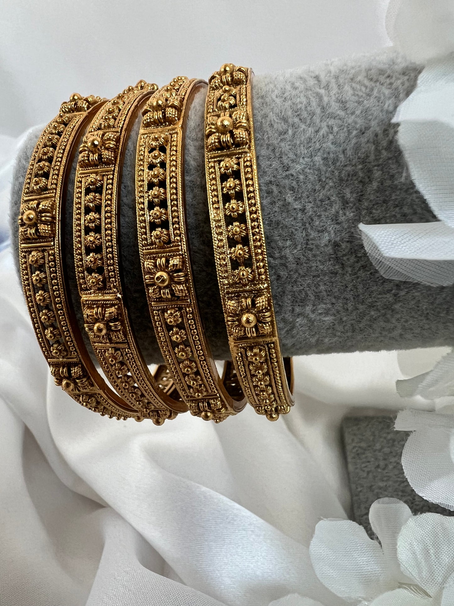 Antique Plain Matte Gold Bangles With Matte Gold Plating, set of four B3007