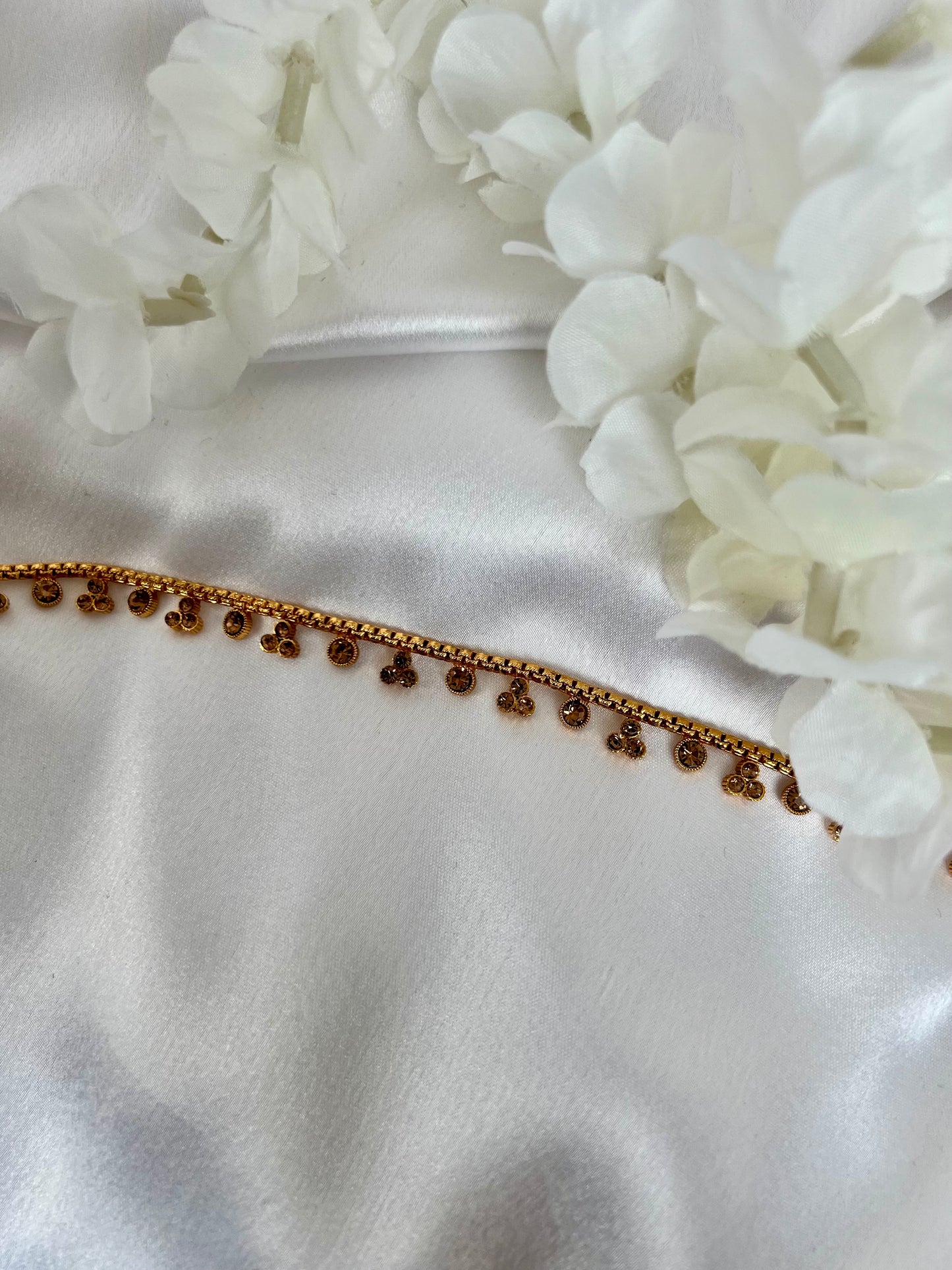 Simple gold plated waist chain with golden stones W3001