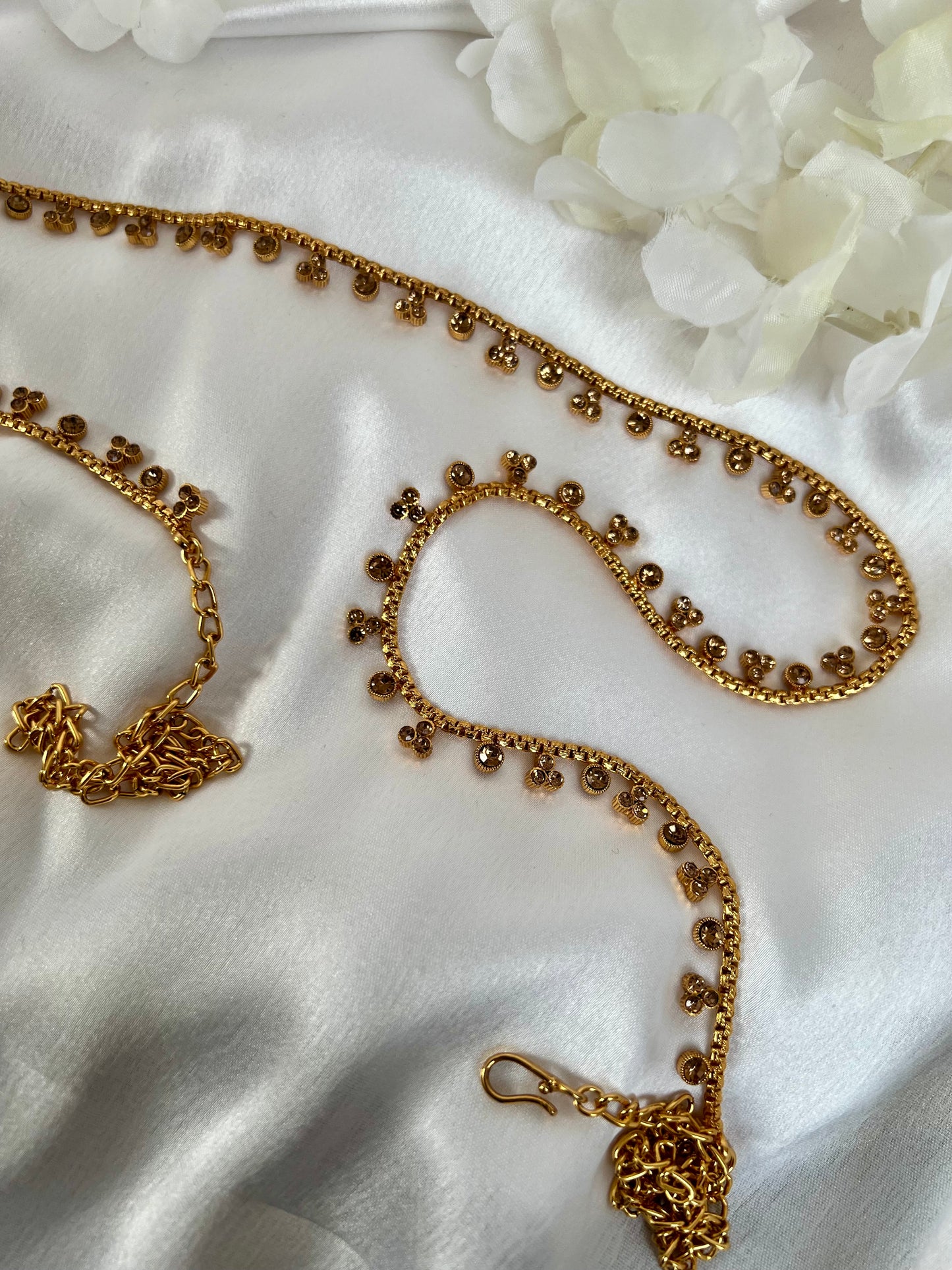 Simple gold plated waist chain with golden stones W3001