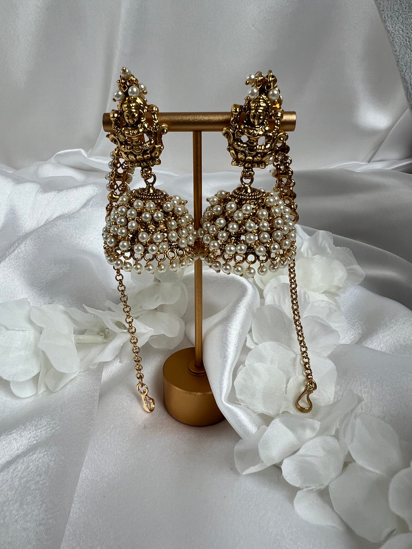 Bridal temple antique pearl jhumka earrings E3035