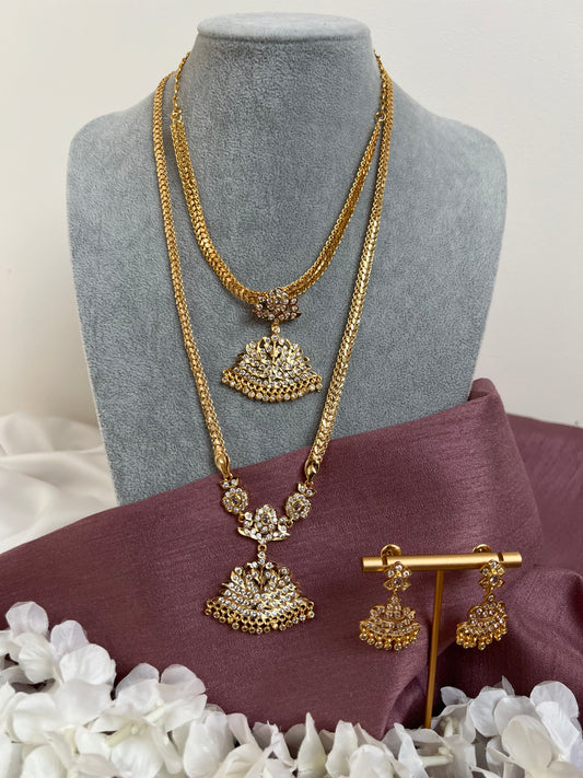 Short attigai and long mid haram impon necklace with matching earrings N3164