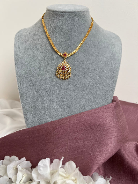 THILAGA - Short ruby stoned attigai necklace N3146